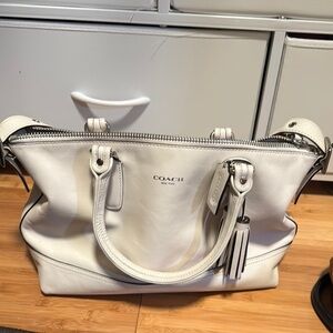 Coach White Satchel with Leather Finish and Metal Accents